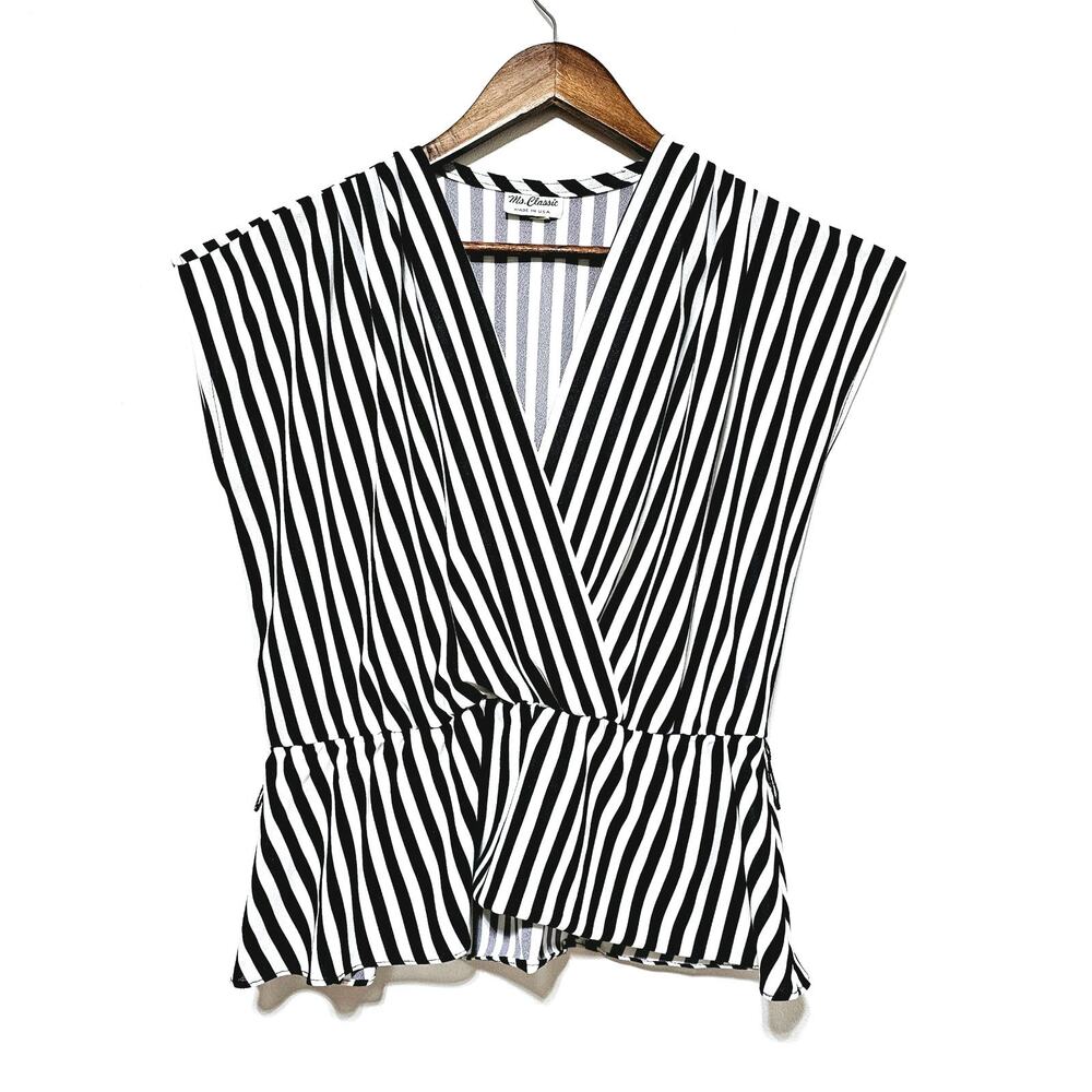 Ms. Classic Top Vintage Sleeveless Black White Striped Nautical USA Size 12